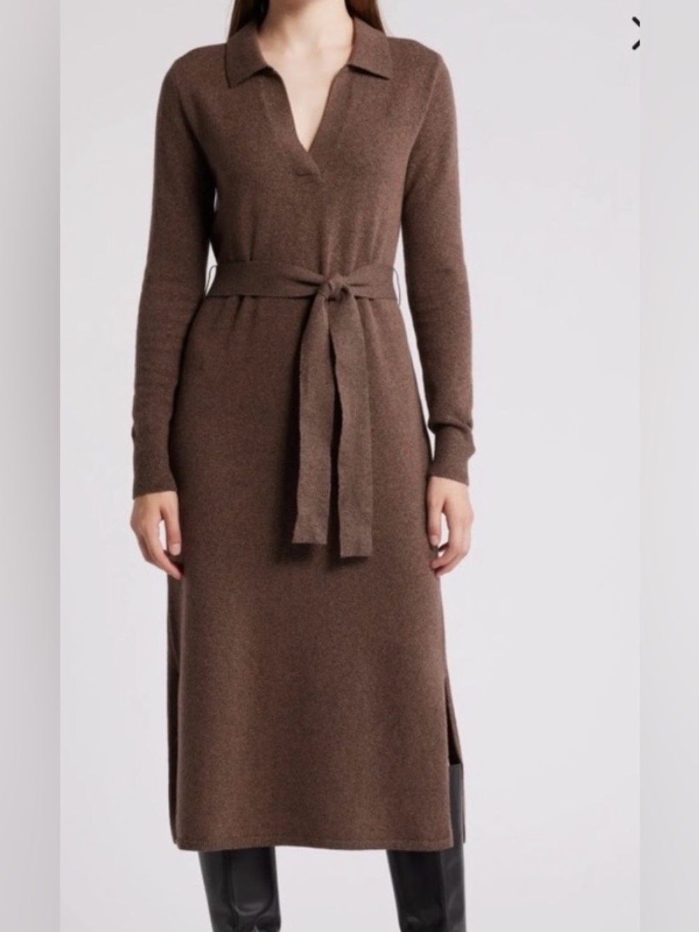 Faherty Jackson collared polo long sleeve midi sweater dress belted tie sz M